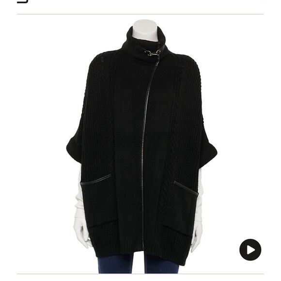 Lauren Conrad Women's Black Cable Knit Cape Sweater Top Metal Clip - One Size - Picture 2 of 7